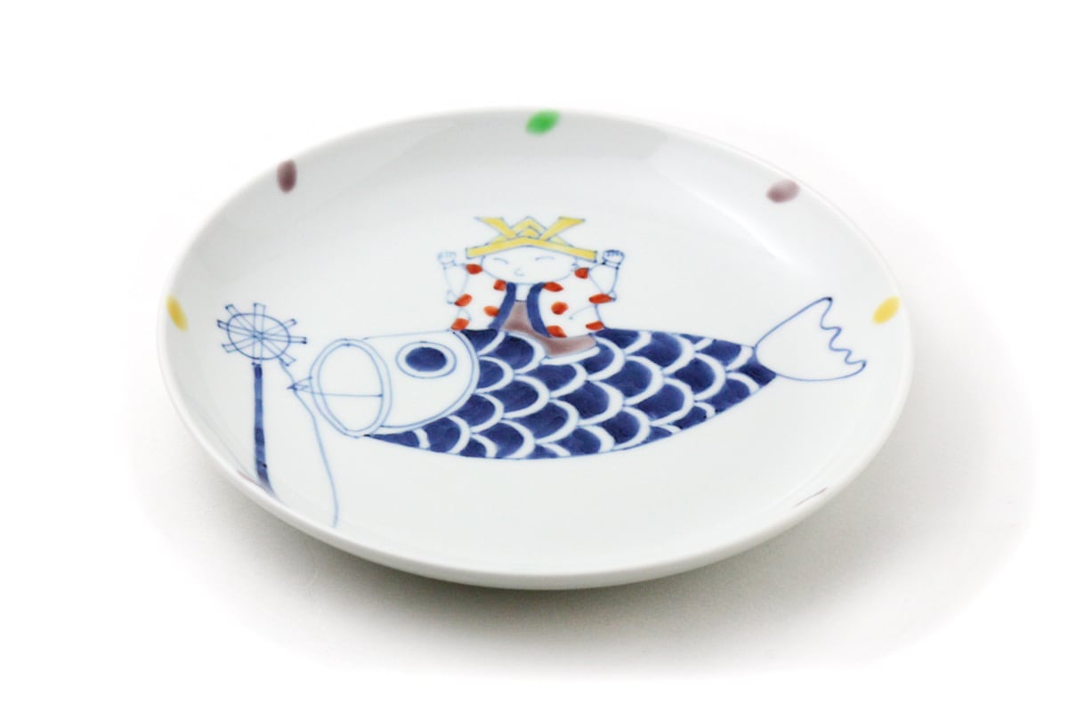 名入れ子供食器 染錦こいたろう7寸丸皿端午の節句 子供の日 | 福珠窯