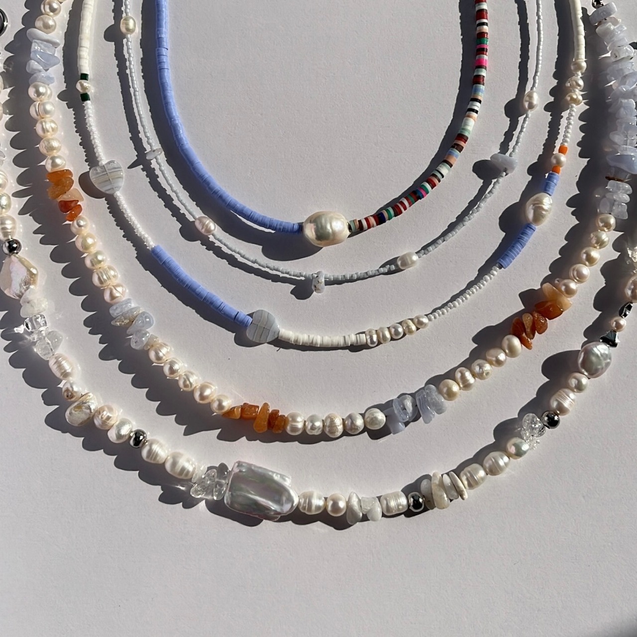 ［3色展開] 天然石 × パール ビーズネックレス ［SSN045］