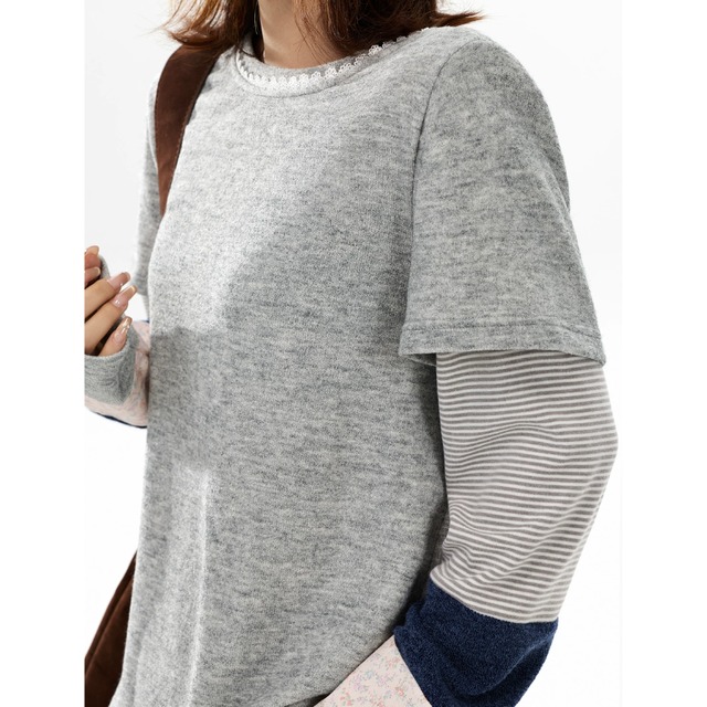 grey mix layered-sleeve tee　グレーミックススリーブレイヤードティー　J2122