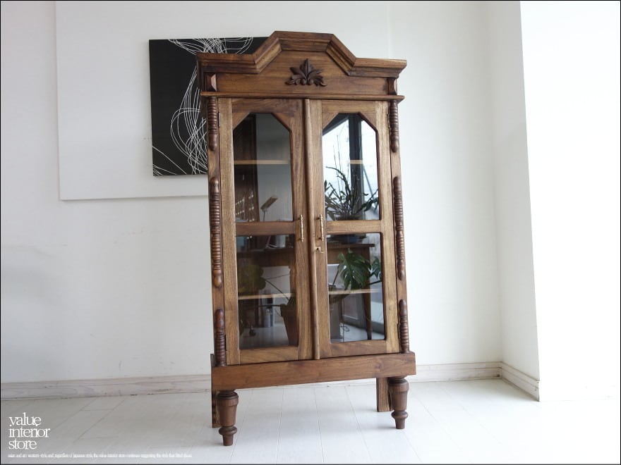 戸棚ER/Med 飾り棚 ショーケース 食器棚 ガラスケース キャビネット 無垢 水屋 手作り 収納棚 戸棚 銘木 什器 天然木 無垢材家具 送料無料