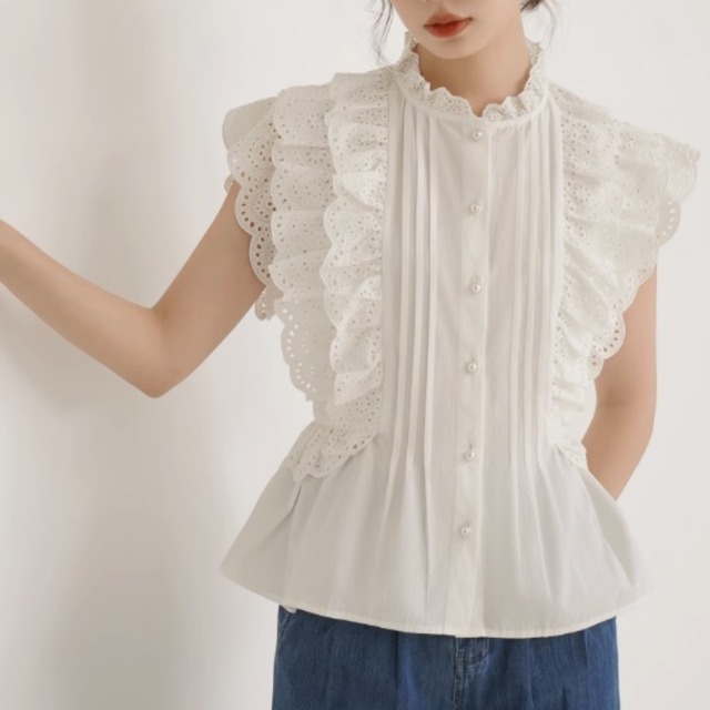 side scallop lace blouse＜t271＞