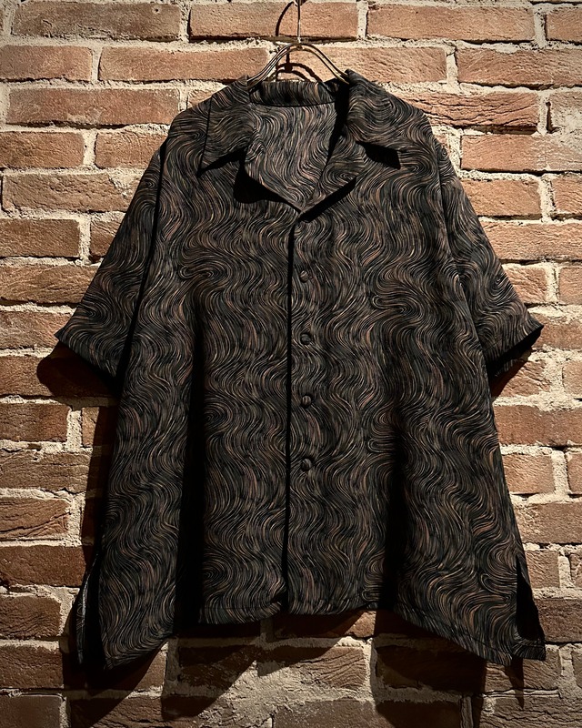 【Caka act3】Artistic Waving Design Vintage S/S Open Collar Shirt