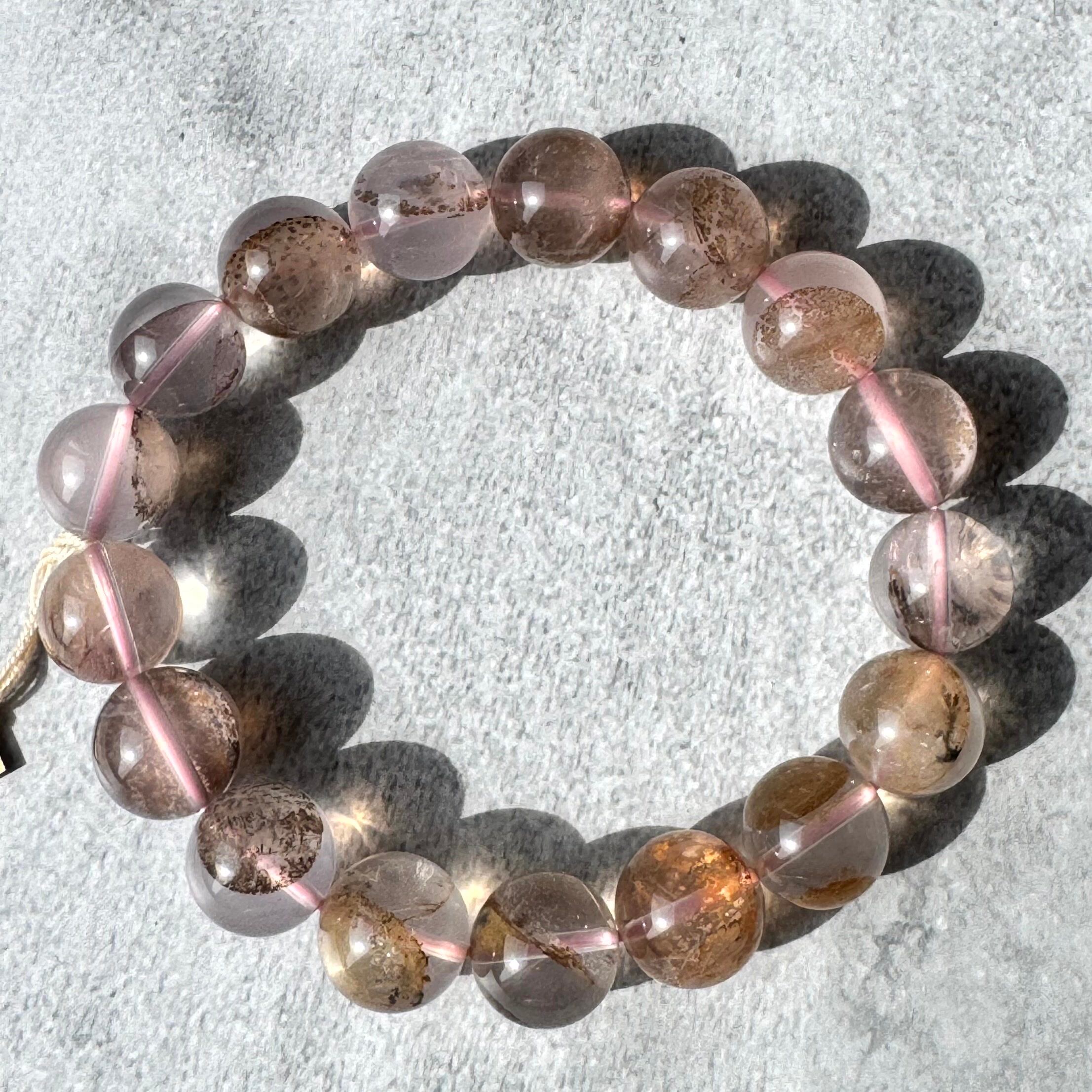 柔らかなデンドリティックローズクォーツブレスレット12.5ミリ