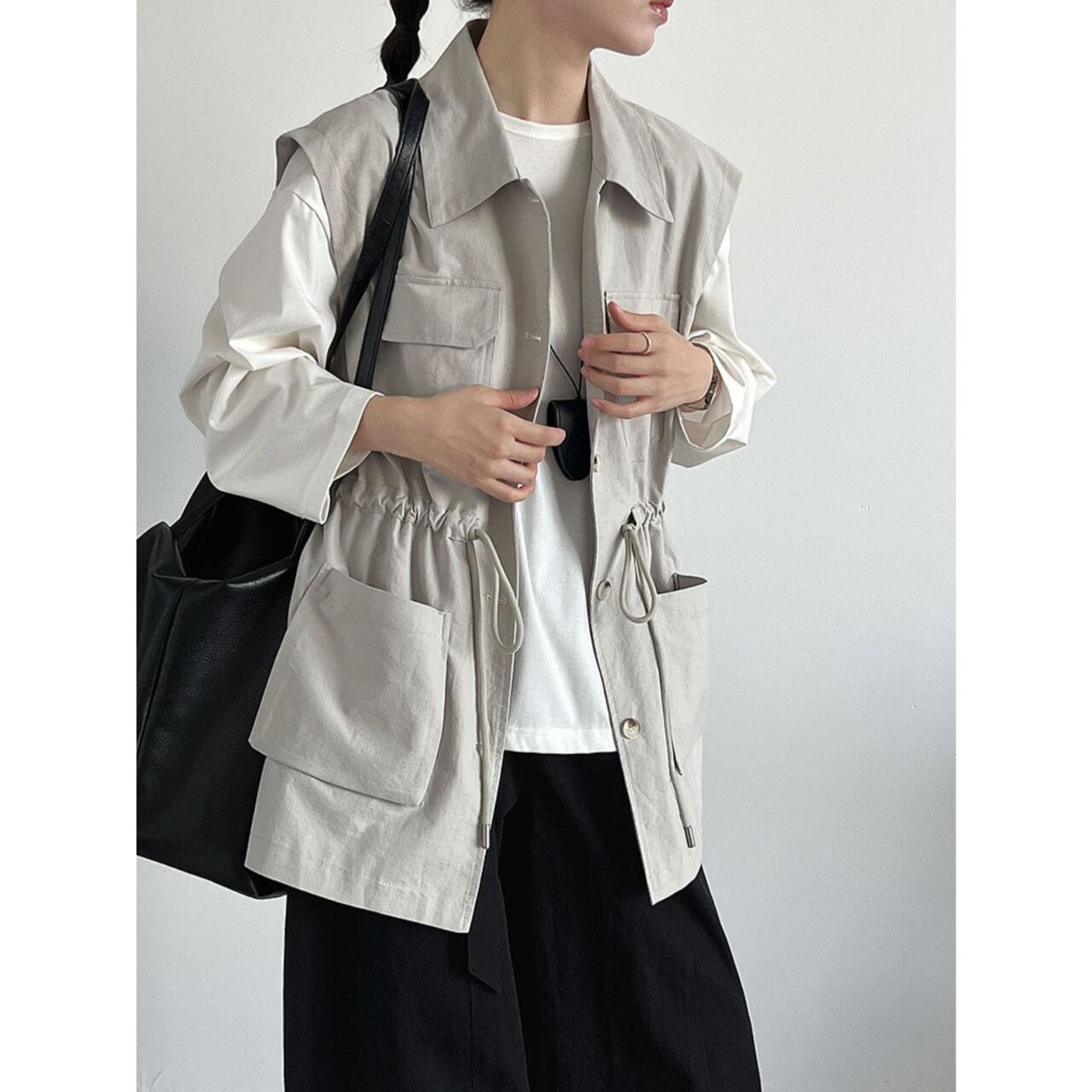 パッチポケットドローストリングベスト　a0624