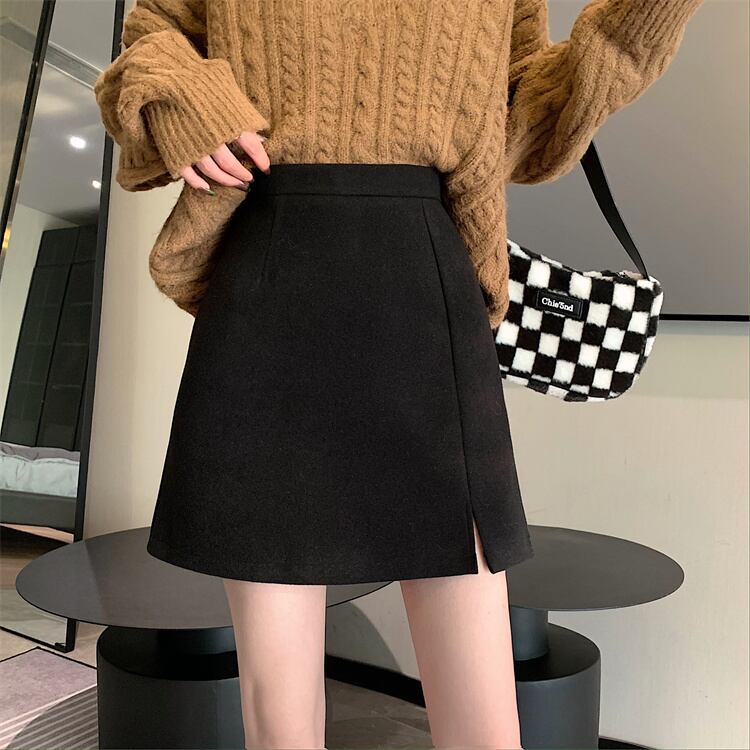 Aラインスカート オータムウィンタースリットハイウェストウェストショート 秋物 冬物 1号婦人33487198705