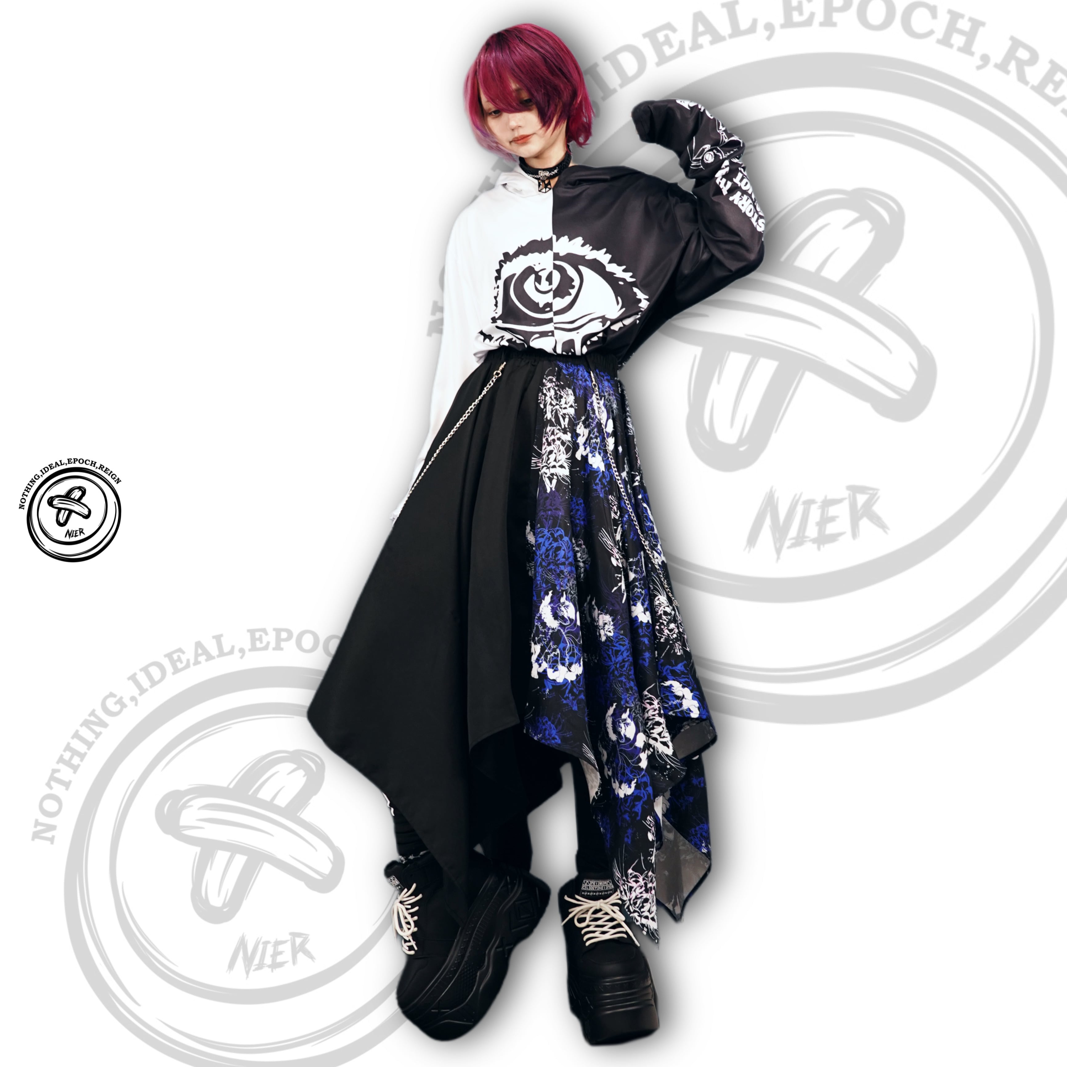 チェーン付きUNISEX ASYMMETRY SKIRT【九尾×彼岸花】 | NIER CLOTHING