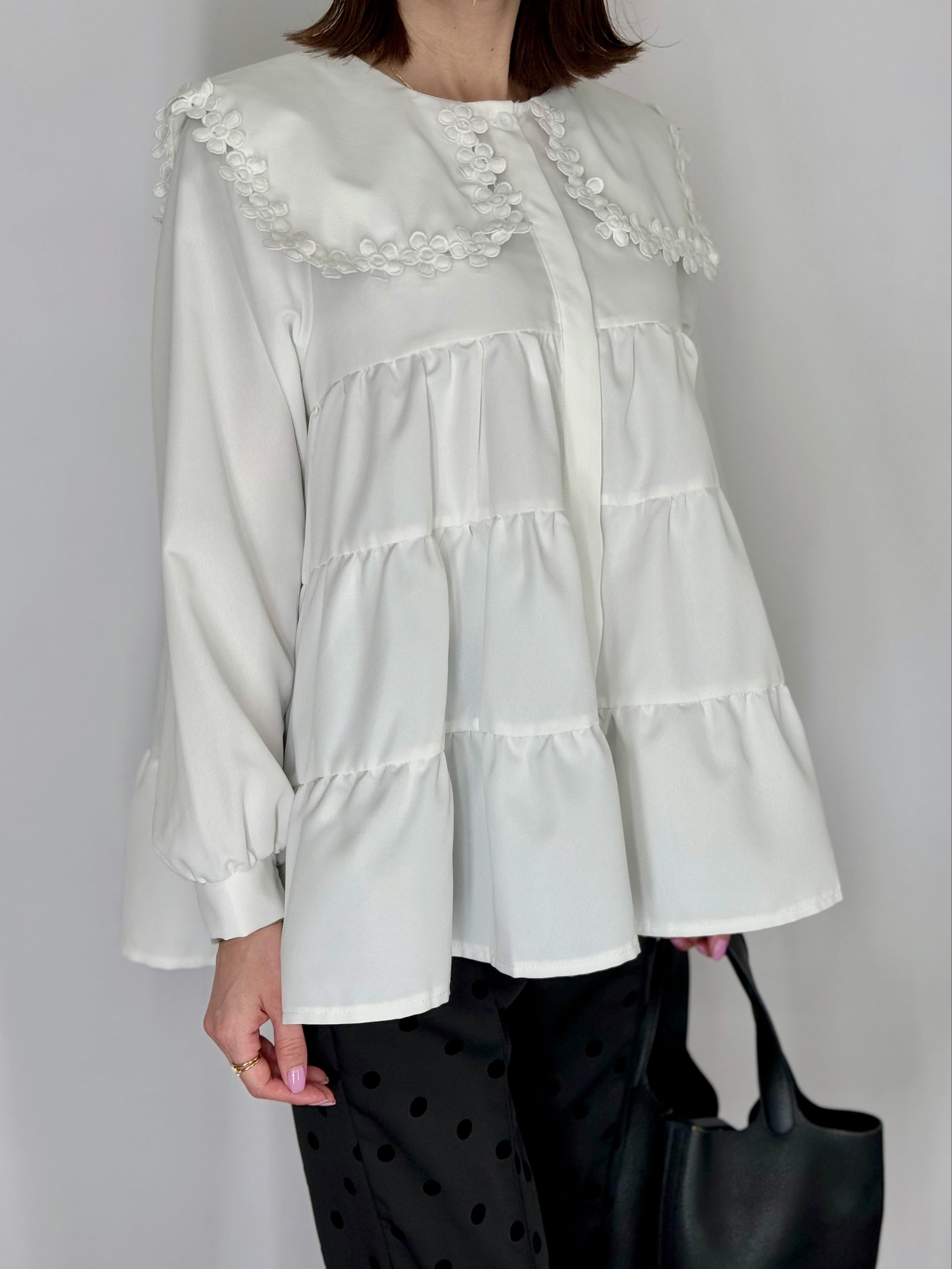 フラワーカラーティアードブラウス