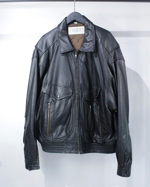 【Caka BLACK】Flight Detail Vintage Loose Leather Jacket