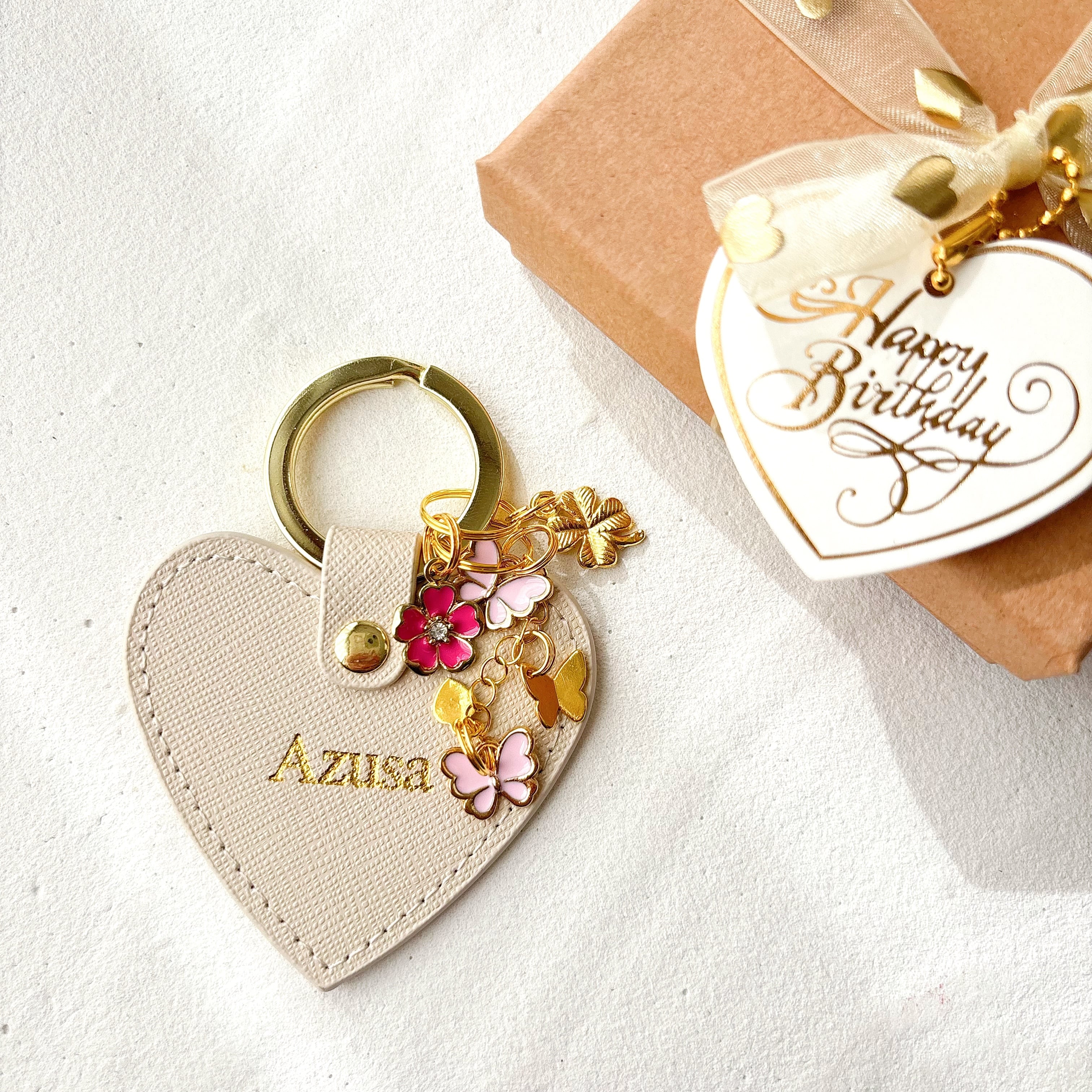 FLOWER GARDEN COLORFUL HEART KEY RING（お花と蝶のチャーム付き 