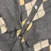 カシミヤ100% SCOTTISH スコッティシュ アーガイル柄 Vネック ニット カーディガン XL/グレー系 メンズ