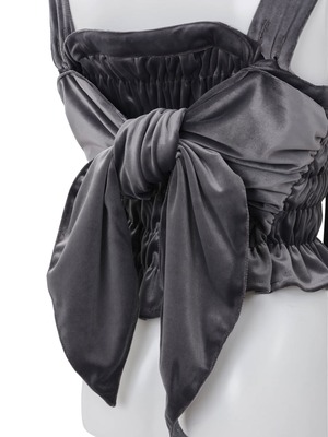 【25AW】Create Clair クリエイトクレイル / SHIRRING RIBBON BUSTIER - GRAY-VELOR / リボンビスチェ