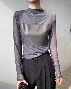 シースルーカラーブロックトップス 2color A0545