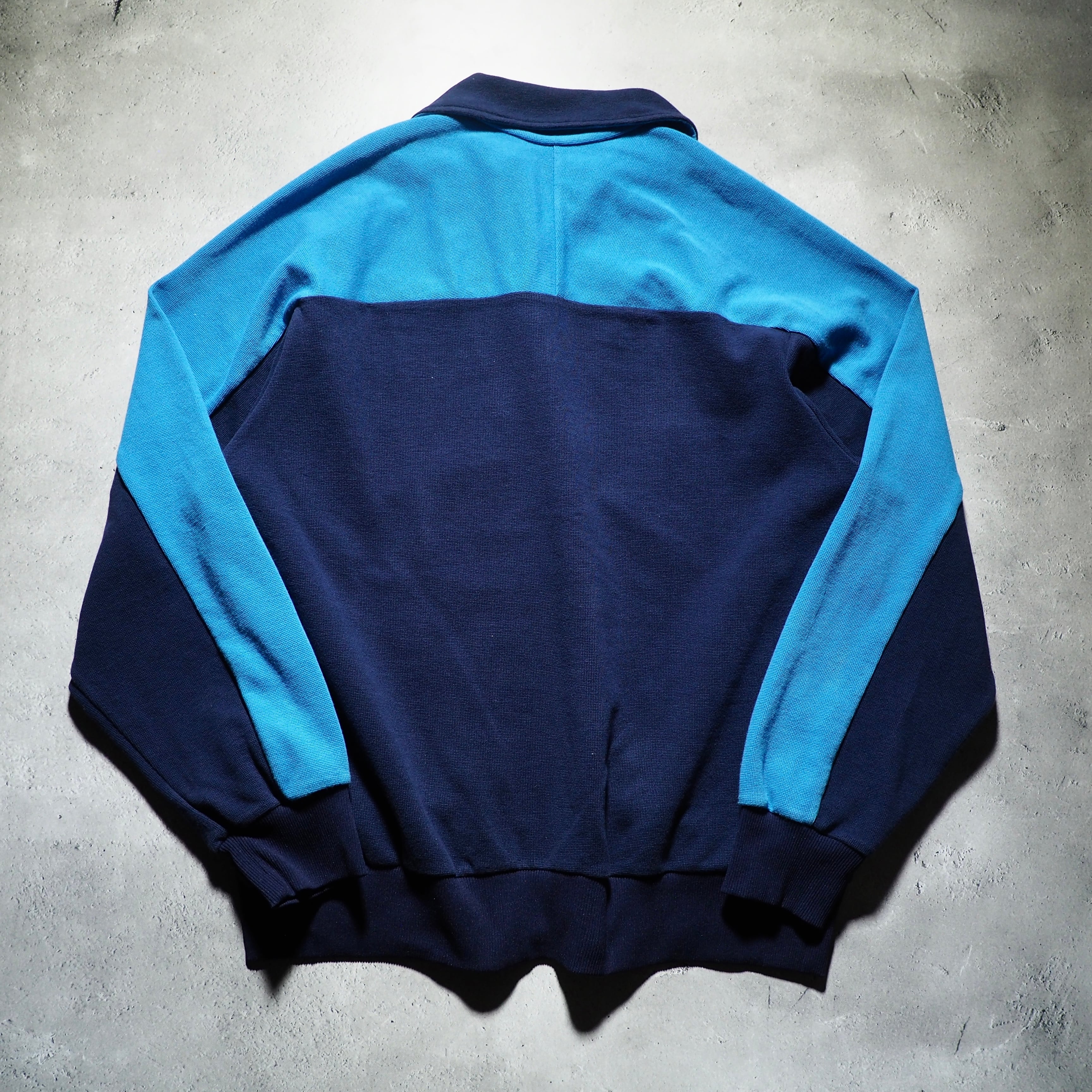 Dark Navy × Light Blue Bi color vintage loose High neck Track jacket
