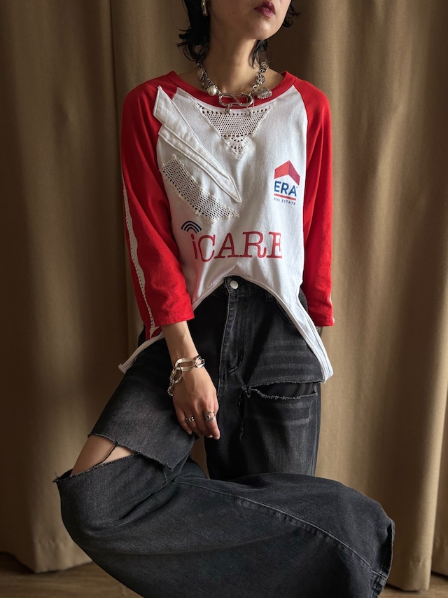 crochet panel raglan remake t-shirt-5278-6