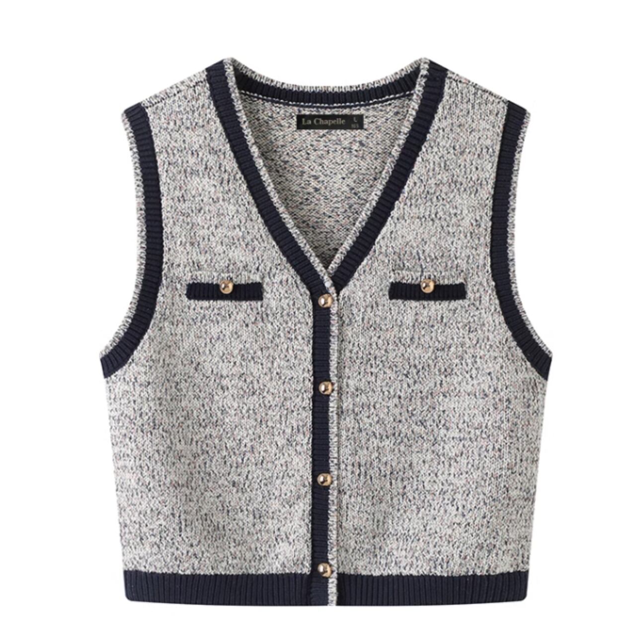 Knit Material V-Neck Vest F0056