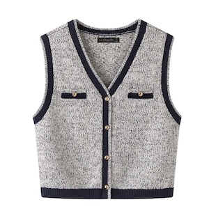 Knit Material V-Neck Vest F0056