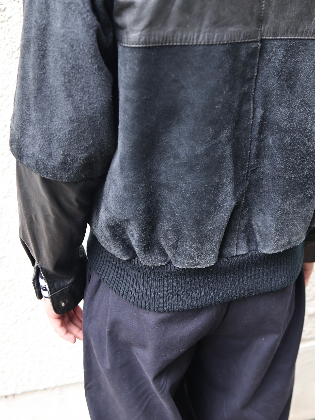 material switching leather blouson