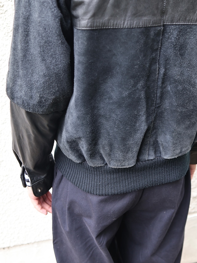 material switching leather blouson