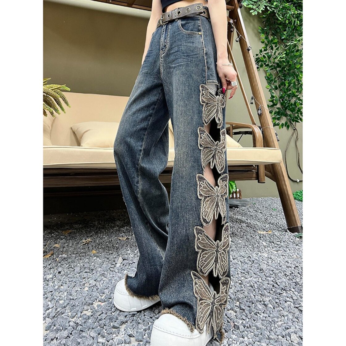 HANMOYANシリーズ】☆デニムパンツ☆ ズボン ボトムス 蝶々 個性的 