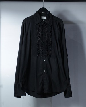 【Caka BLACK】60's Rare All Black Color Vintage Cotton Frill Shirt