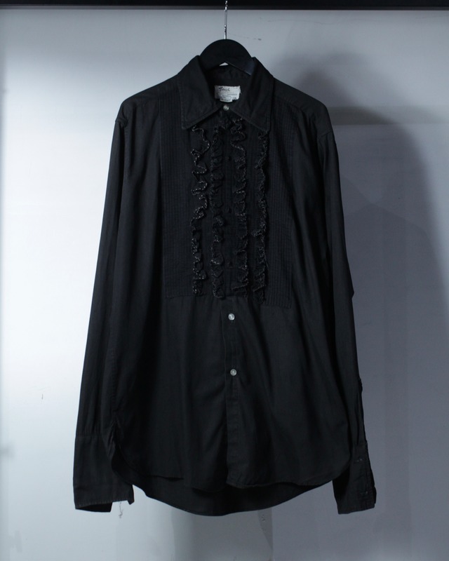 【Caka BLACK】60's Rare All Black Color Vintage Cotton Frill Shirt