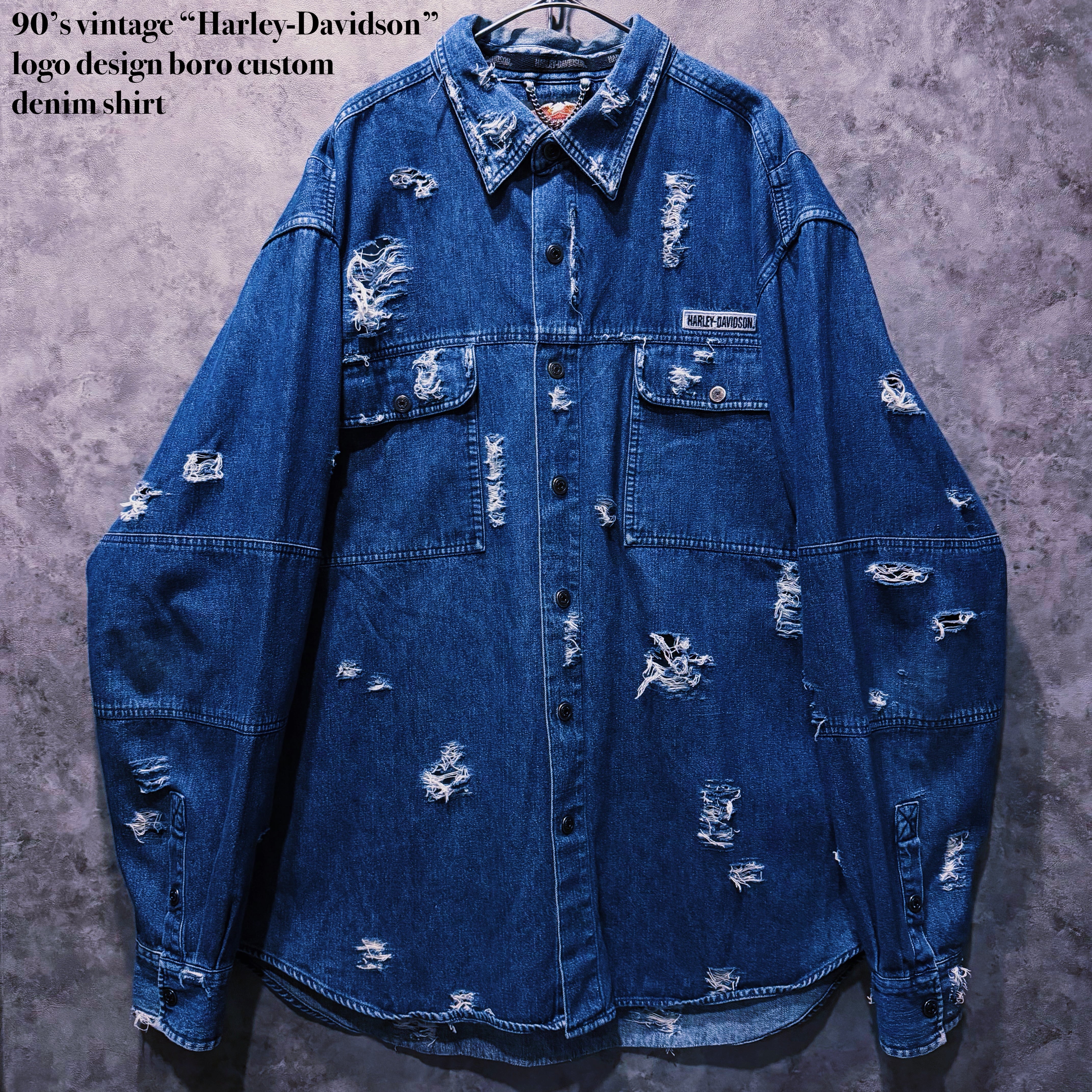 【doppio】90’s vintage “Harley-Davidson” logo design boro custom denim shirt