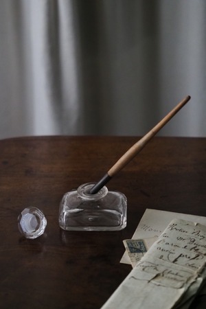 長方形カットガラスインク瓶-antique glass ink bottle