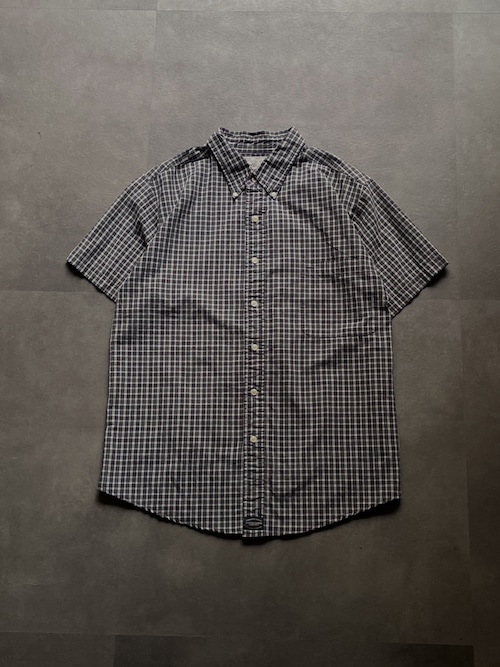 WOODS & GRAY 半袖チェックシャツ ボタンダウン コットン XL ネイビー