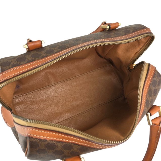 CELINE セリーヌ マカダム ハンドバッグ ブラウン ブラゾン型押し PVC レザー ボストン vintage ヴィンテージ オールド u6p2h4