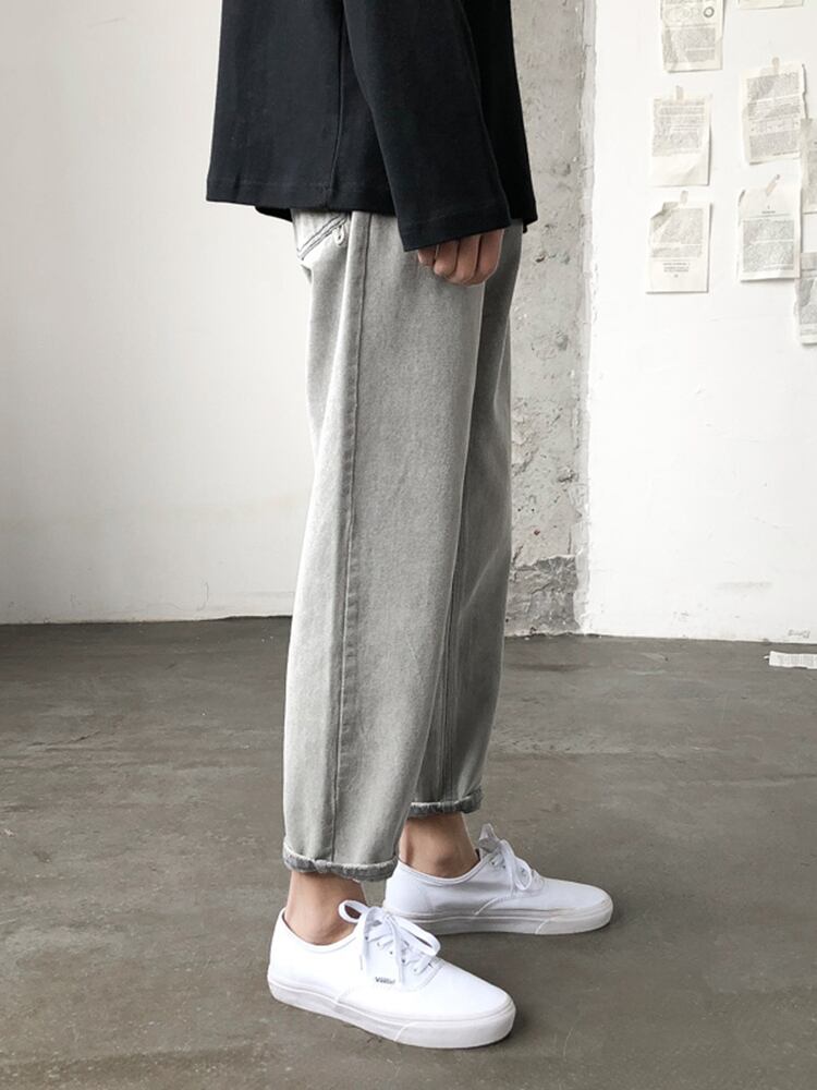 全2色 デニム パンツ ストレート カジュアル 無地 おしゃれ