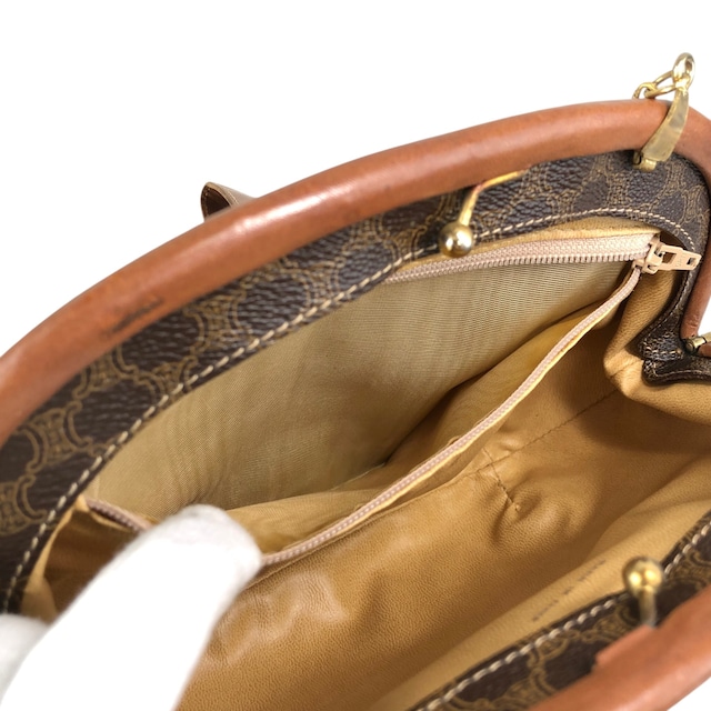 CELINE セリーヌ マカダム ショルダーバッグ ブラウン がま口 PVC チェーンショルダー vintage ヴィンテージ オールド tfpb4s
