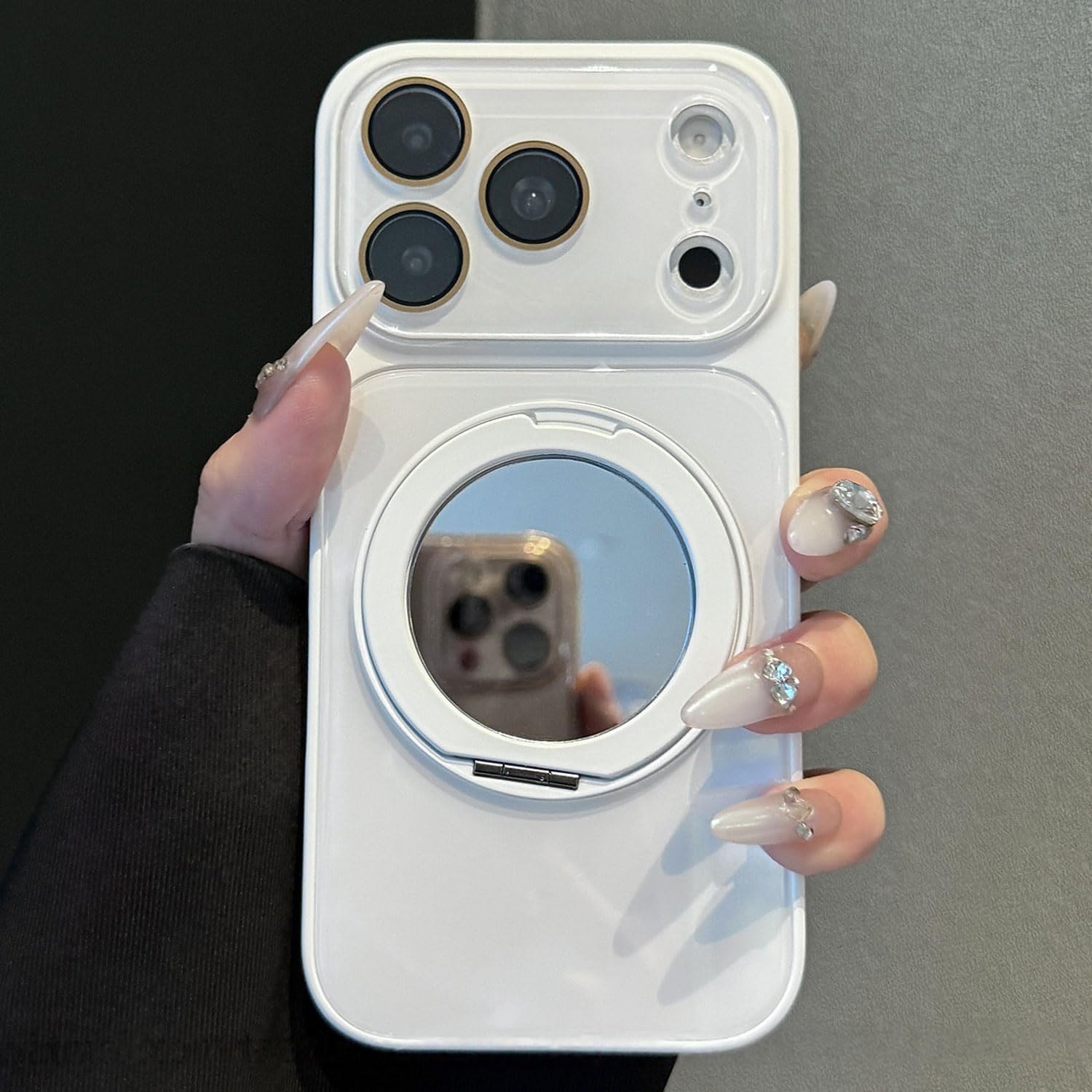 for iPhone 16 用 ケース Magsafe 対応 TPU 光沢無地 ガラスミラー回転スタンド付き 15 色展開 耐衝撃