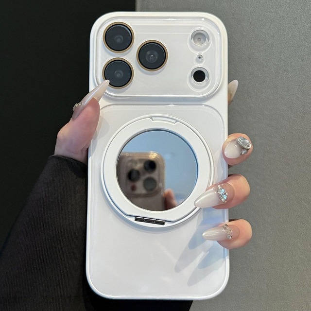 for iPhone 16 用 ケース Magsafe 対応 TPU 光沢無地 ガラスミラー回転スタンド付き 15 色展開 耐衝撃