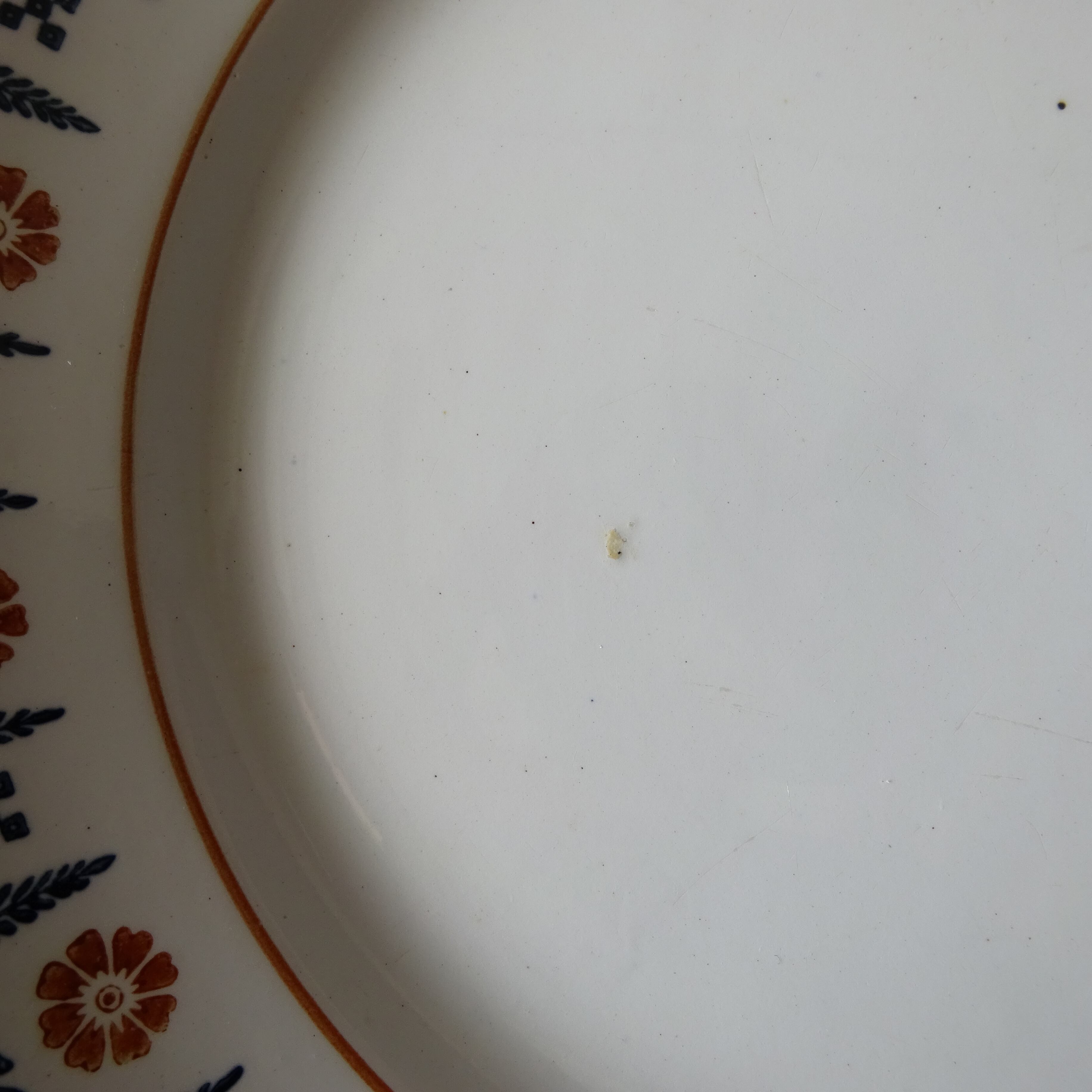 【 Épuisé 】ST AMANDINOISE* décor《floral sur le marli bleu et orange》 ensemble de 2 assiettes plates