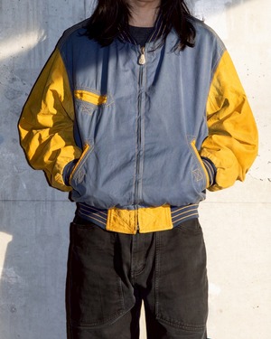 embroidered pigment cotton & yellow leather switch blouson / Made in ITALY