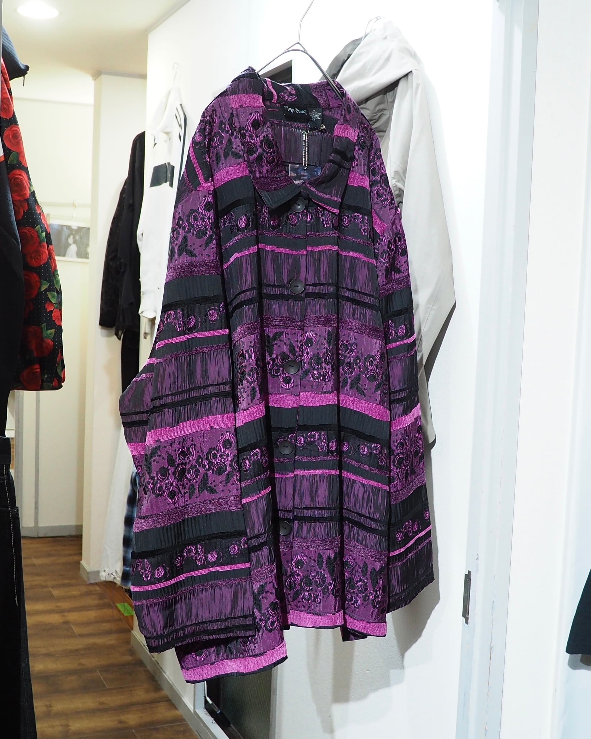 1990s Bewitching Dark purple velours × pleats Switching vintage loose jacket