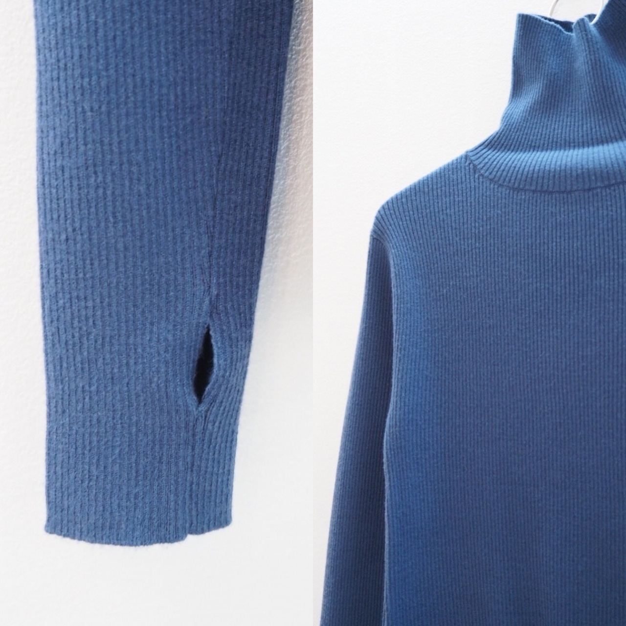 finger holes highneck rib knit/blue