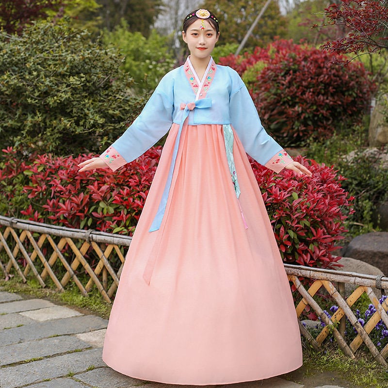 韓服 宮廷風 3色 チマチョゴリ 刺繍 韓流ワンピース 古代 朝鮮服 HANBOK★女性用 舞台ステージ衣装 団体服 ダンス衣装