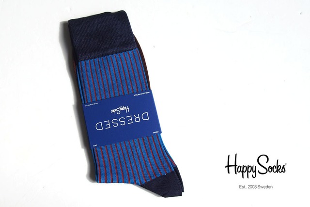 ハッピーソックス｜happy socks｜クルー丈ソックス｜Dressed Stripe Rib Sock｜43-48