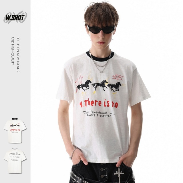 VINTAGE ストリート トリプルホース グラフィティTシャツ T2121