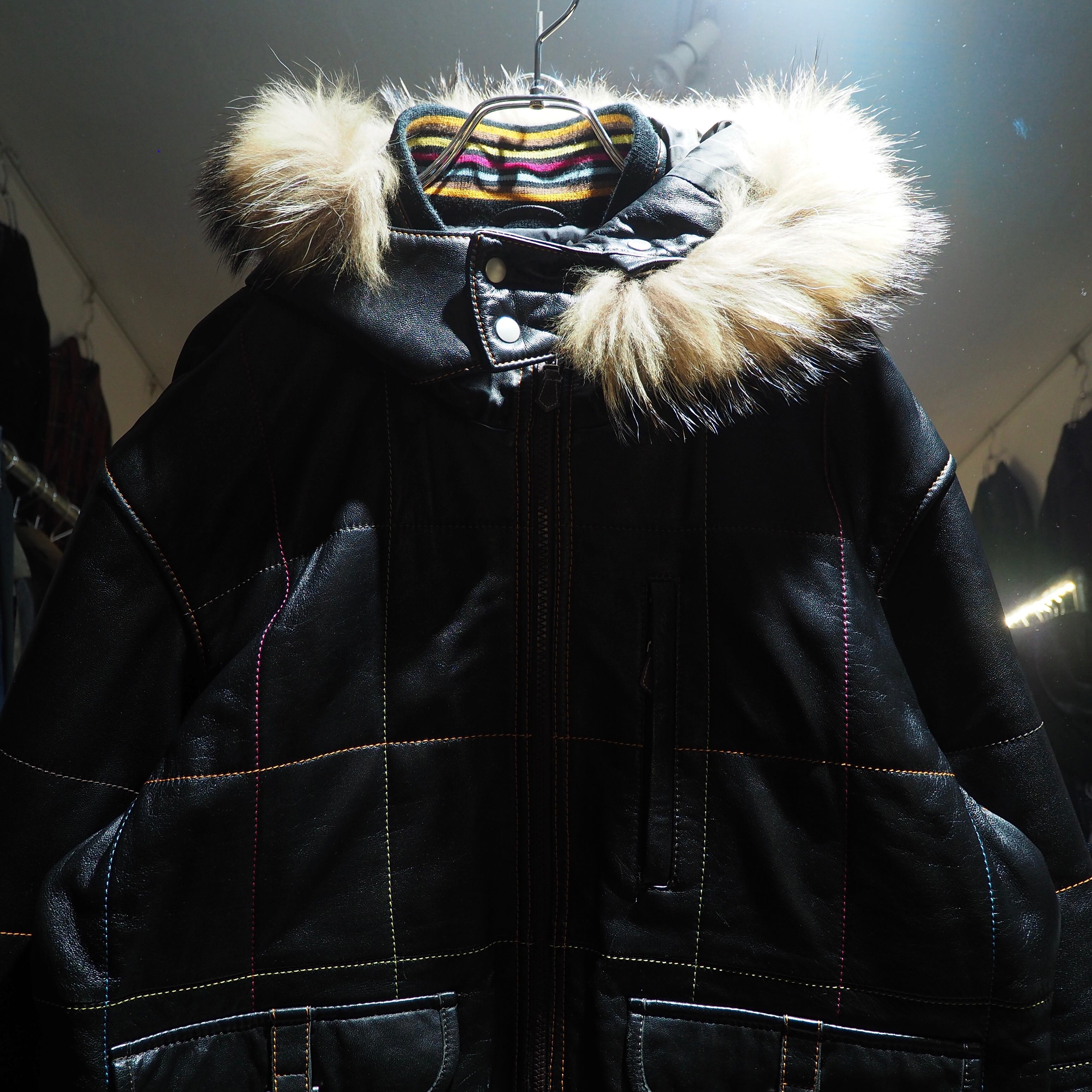 ” 極上 - Special ” Multi color stitch Embossed Sheep leather Hooded jacket