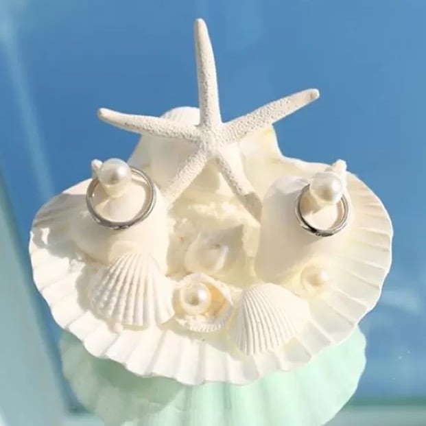 Lulu's ルルズ 海辺のウェディング シェル リングピロー マーメイド プルメリア スターフィッシュ アクセサリー置き アーティフィシャ Lulu\u0027s ルルズ 海辺のウェディング シェル リングピロー マーメイド