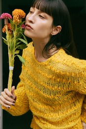 Circle Motif Mohair Thick Wave Pattern Pullover Knit