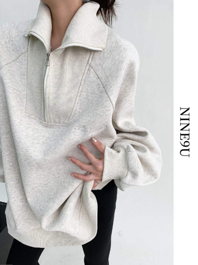 half-zip loose sweat pullover【NINE5814】