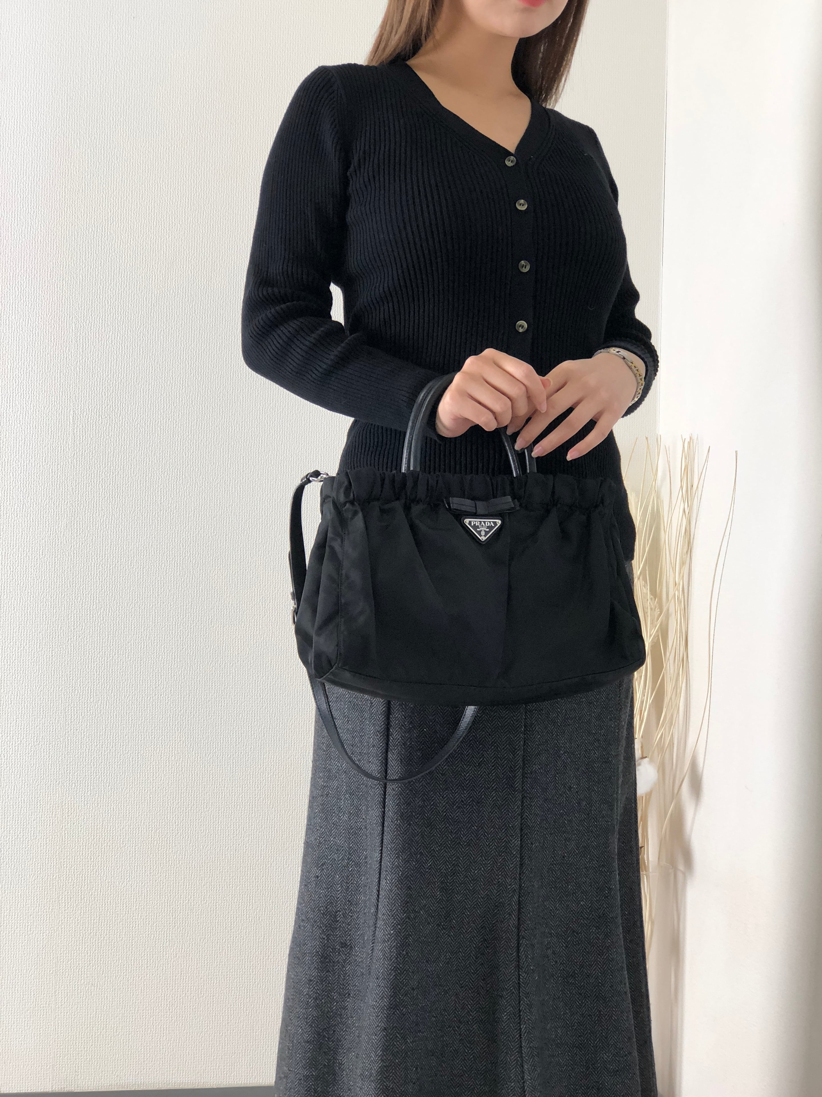 PRADA プラダ リボン トライアングルロゴ ナイロン 2WAY ハンドバッグ