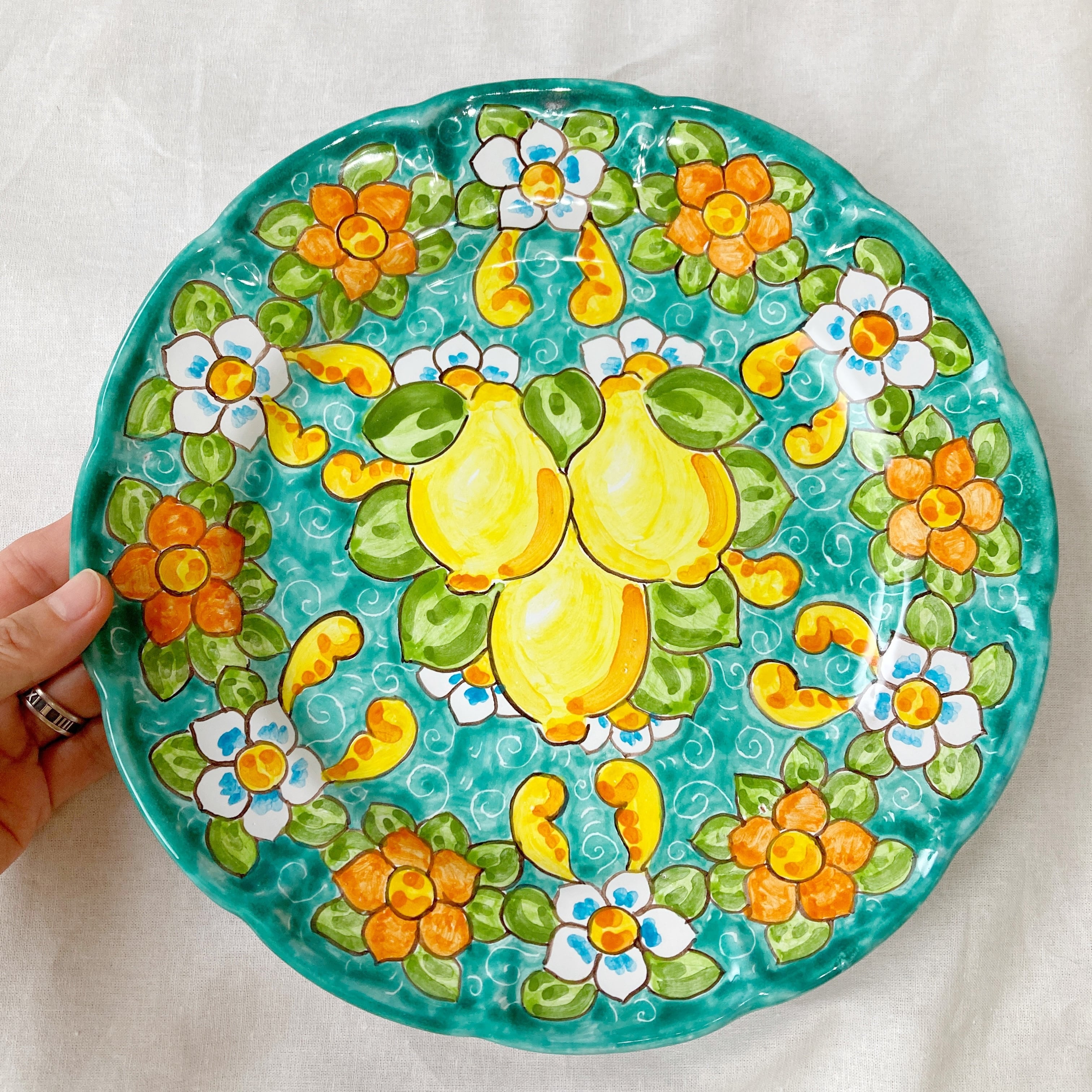 絵皿 26cm GEO019 マヨリカ焼き イタリア陶器 レモン柄 飾り皿