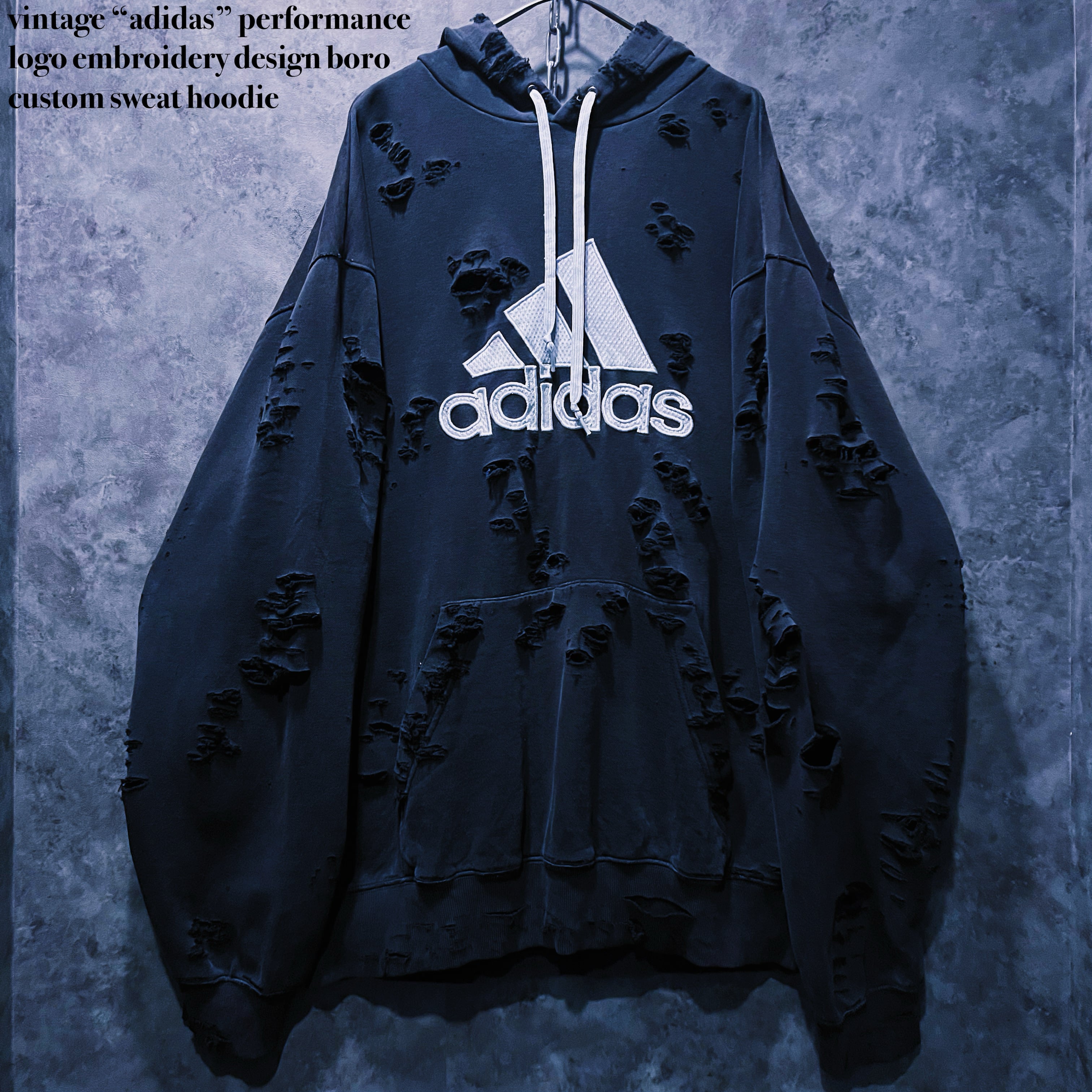【doppio】vintage “adidas” performance logo embroidery design boro custom sweat hoodie