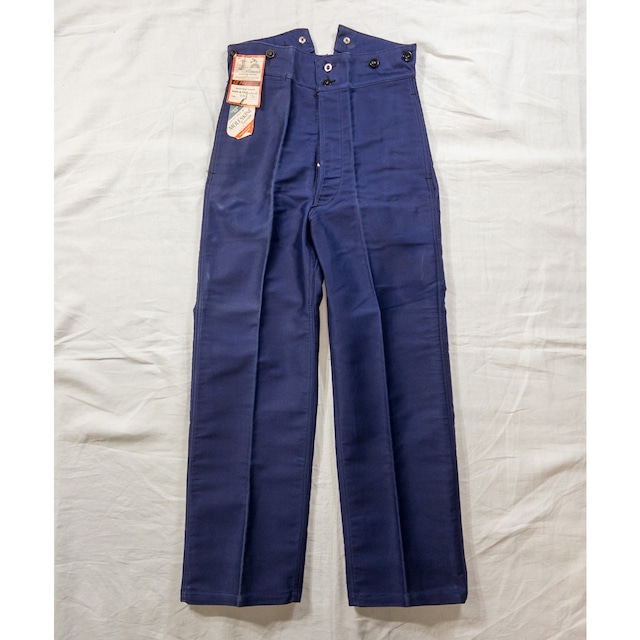 【1940s】"LE FRANCAIS" French Blue Moleskin Work Trousers with Metal Buttons, Deadstock!!