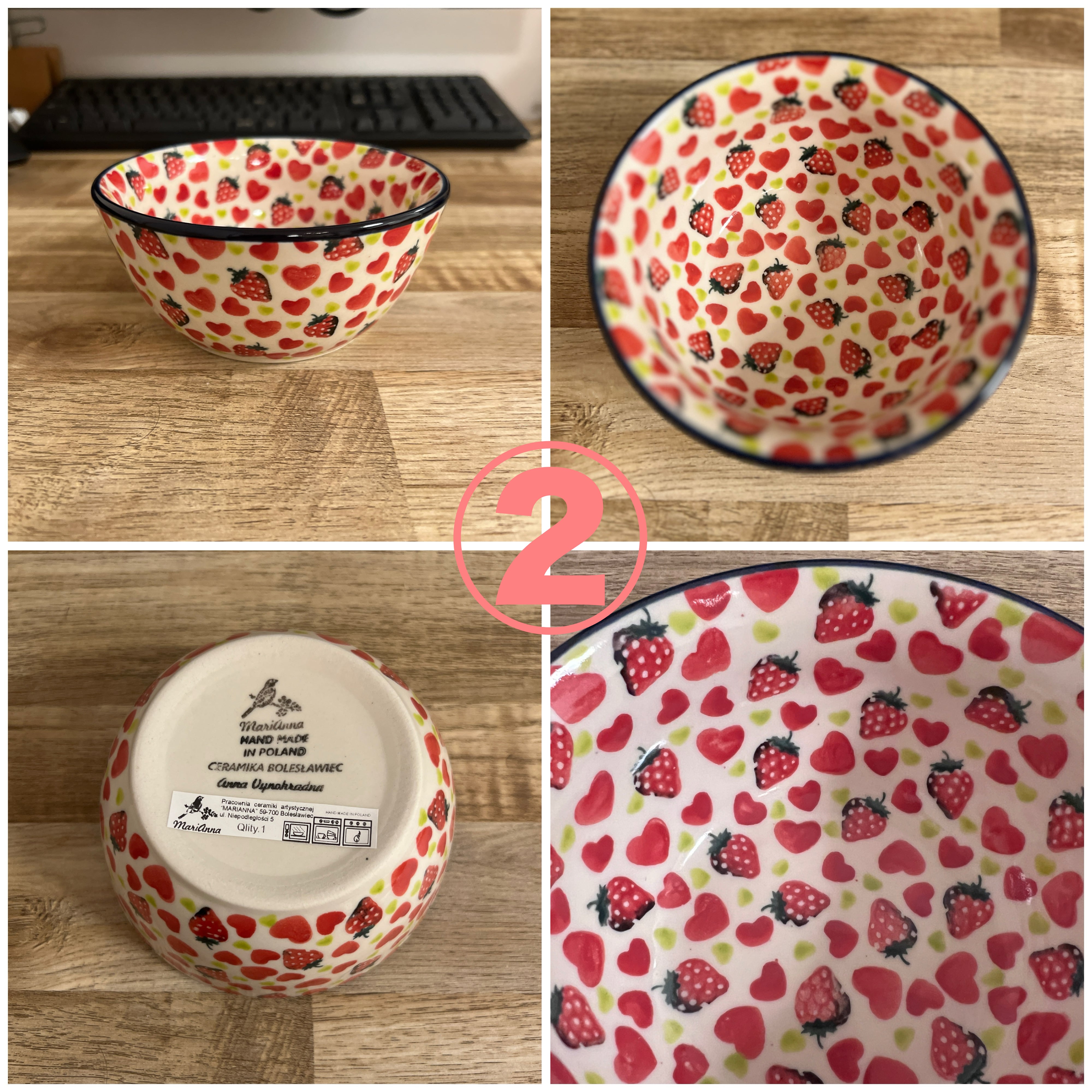 いちごとハート柄 ボウル13cm | ポーリッシュポ タリーのおみせ｜ポー