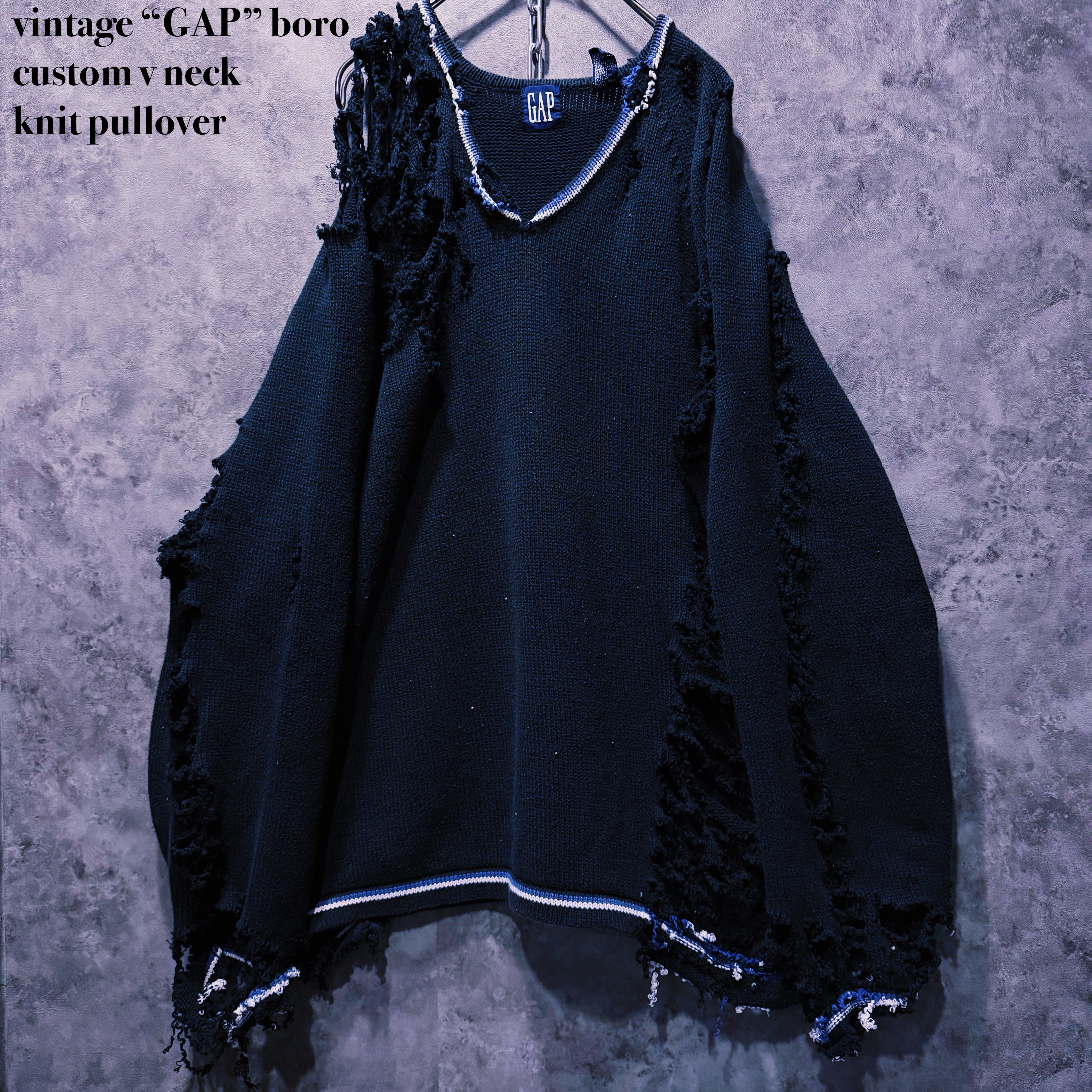 【doppio】vintage “GAP” boro custom v neck knit pullover